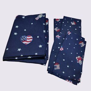 Table Cloth & Napkin Set Patriotic Stars Flags Teddy Bears Independence Day